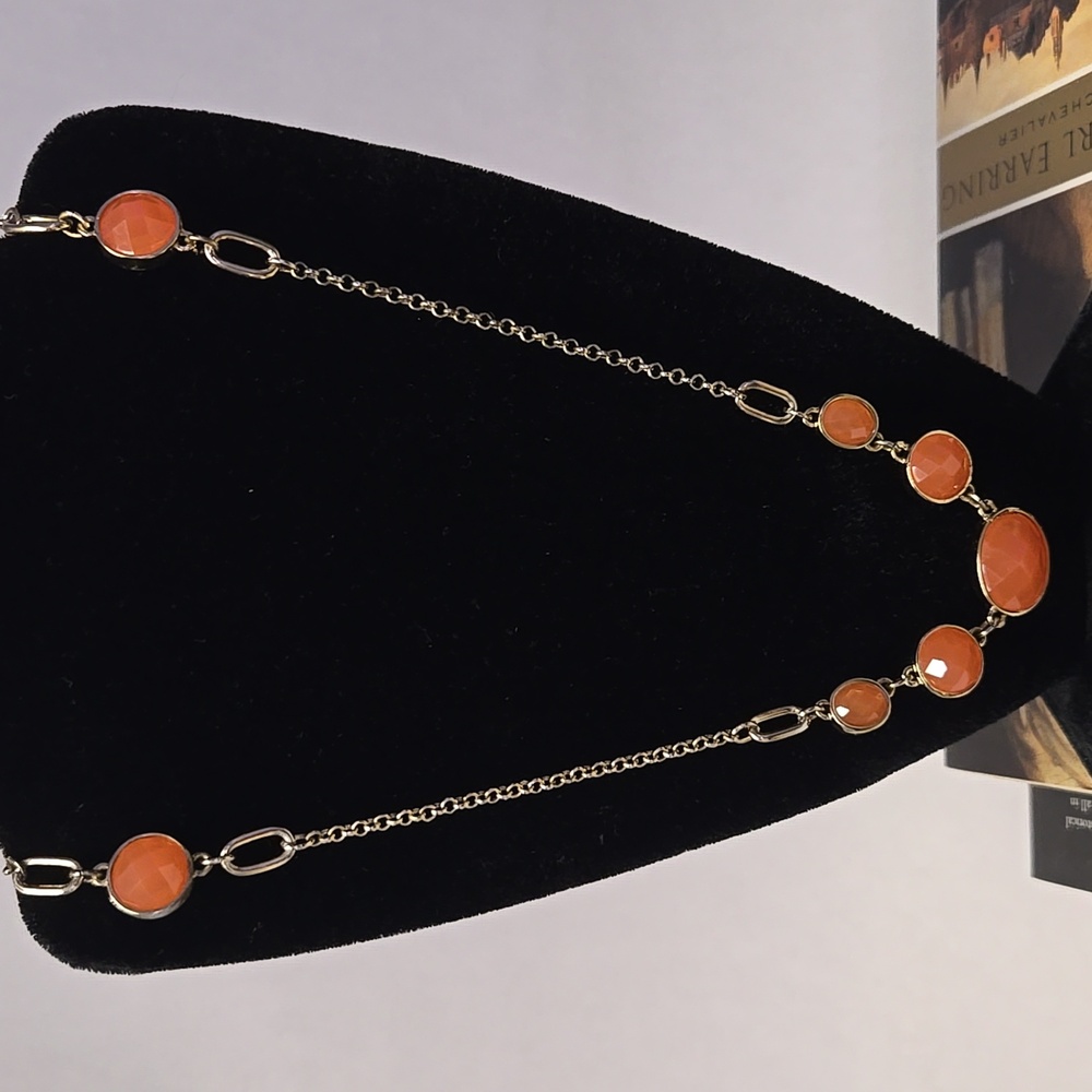 Banana Republic Long Coral Faux Gem Necklace